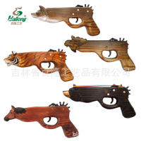 厂家定制木质工艺品手工雕刻仿真儿童玩具枪模型皮筋枪手枪木枪
