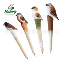 厂家定制创意木雕动物笔库存手工木头笔木质景区热卖圆珠木雕笔