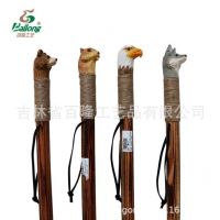 户外登山实木拐杖手工雕刻动物拐杖木制工艺品老人手杖木制拐杖