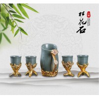 松花石鎏金四君子酒具