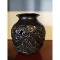 长白山黑陶百花罐