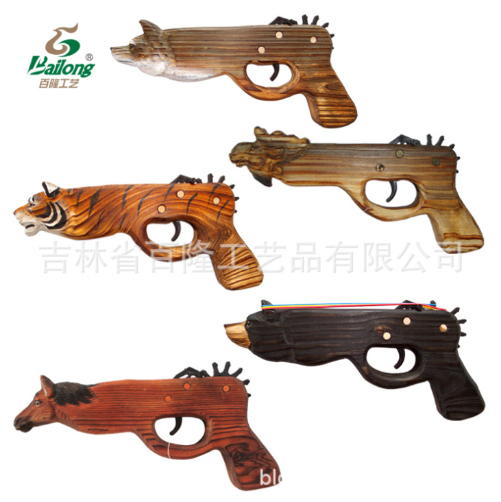 厂家定制木质工艺品手工雕刻仿真儿童玩具枪模型皮筋枪手枪木枪