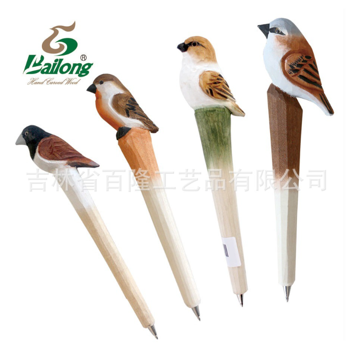 厂家定制创意木雕动物笔库存手工木头笔木质景区热卖圆珠木雕笔