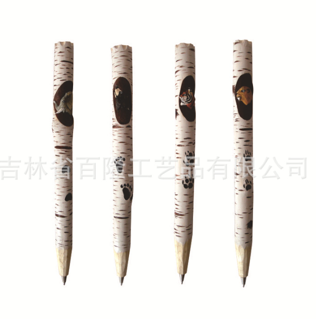 厂家定制创意木雕动物笔库存手工雕刻木头笔木质工艺圆珠木雕笔
