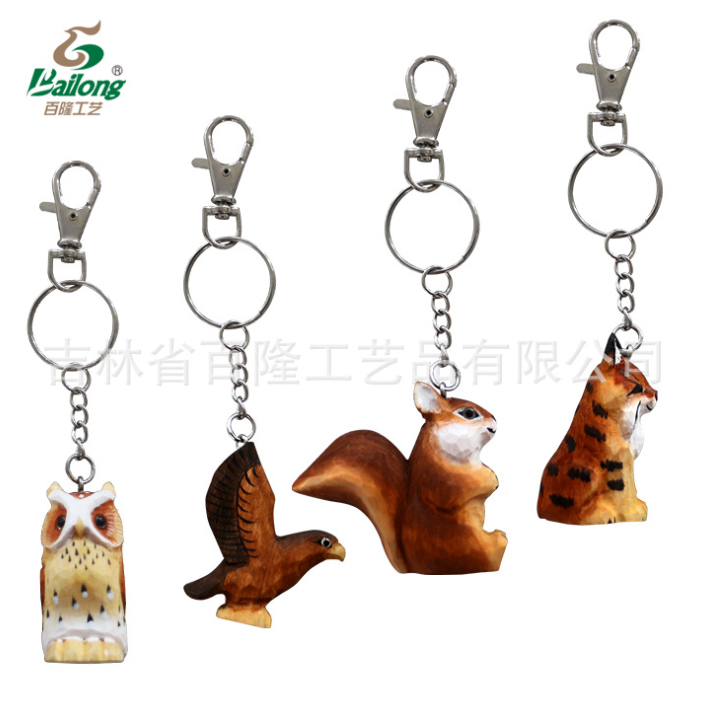 厂家定制手工雕刻动物钥匙链创意家居木雕钥匙链景区礼品钥匙扣