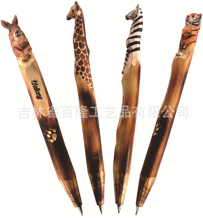创意木雕动物笔定制手工木头笔木质工艺礼品笔景区热卖圆珠木雕笔